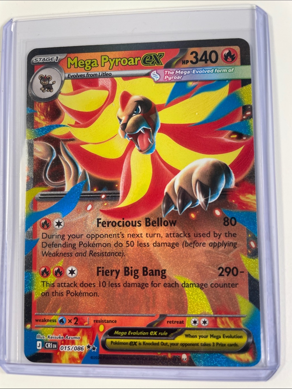 Pokemon Mega Pyroar EX Holographic Card - Red, Yellow, Blue
